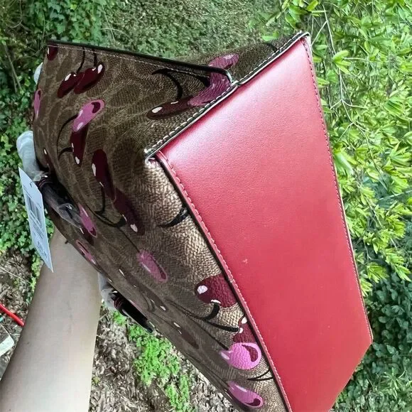 COACH Mollie Tote Bag 25 Cherry Print Signature Canvas Multicolor CZ772 NWT - Picture 7 of 8